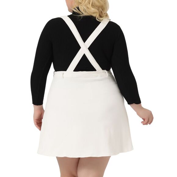 Plus Size Suspender Skirts for Women Mini Denim Overalls Dress White - Picture 4 of 5